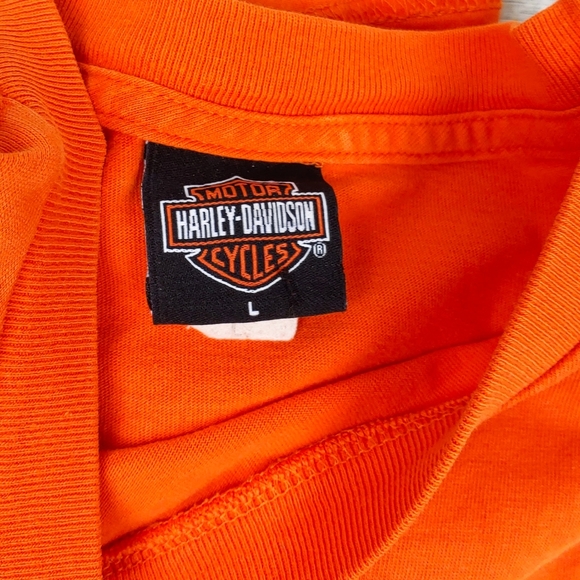 Harley Davidson Mens L Orange Asheboro NC Short Slv Top - Picture 4 of 7